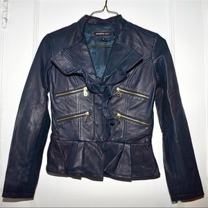 Navy blue leather jacket. 100% leather